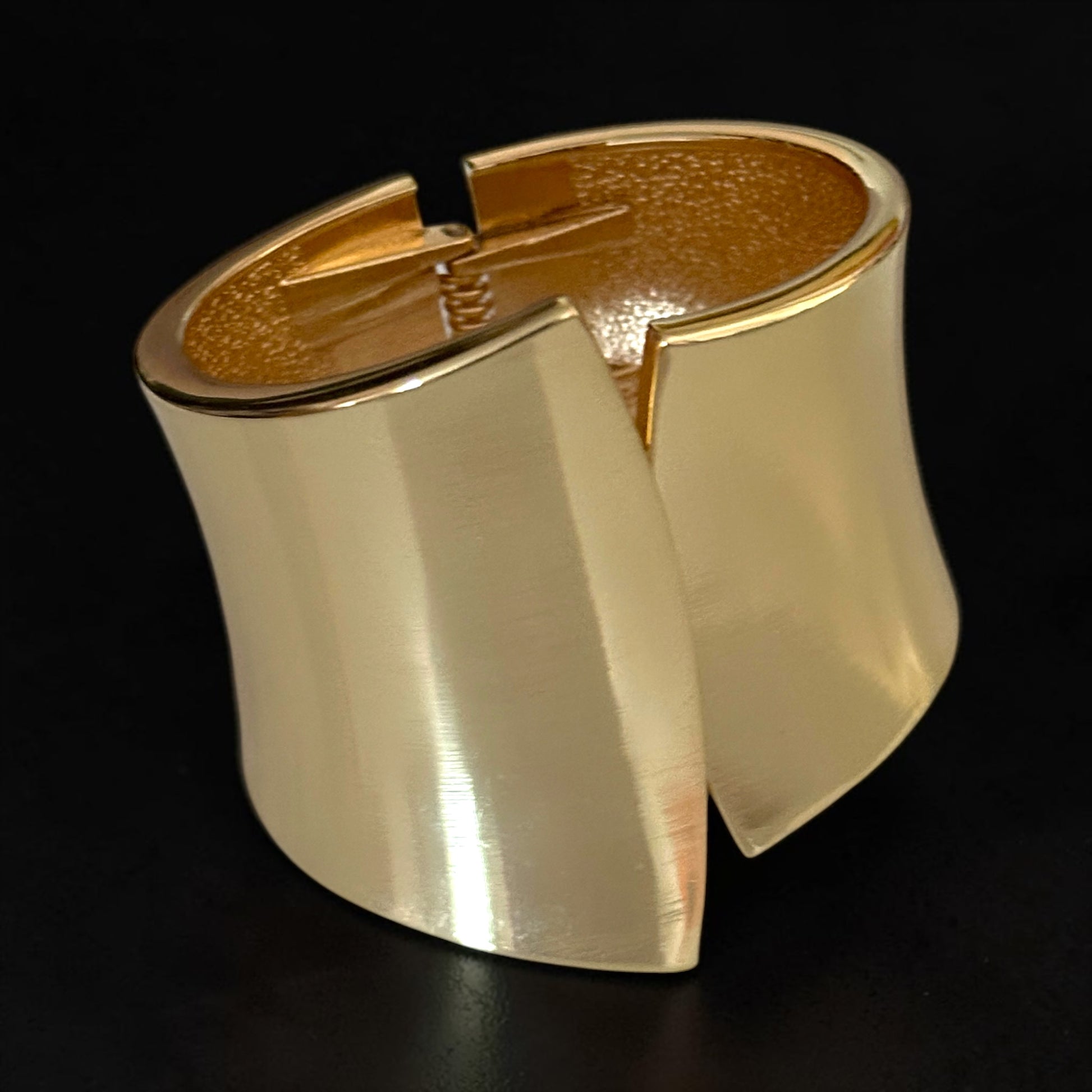 Sculpted Wide Cuff Bracelet – Hinged Gold or Silver Statement Bangle