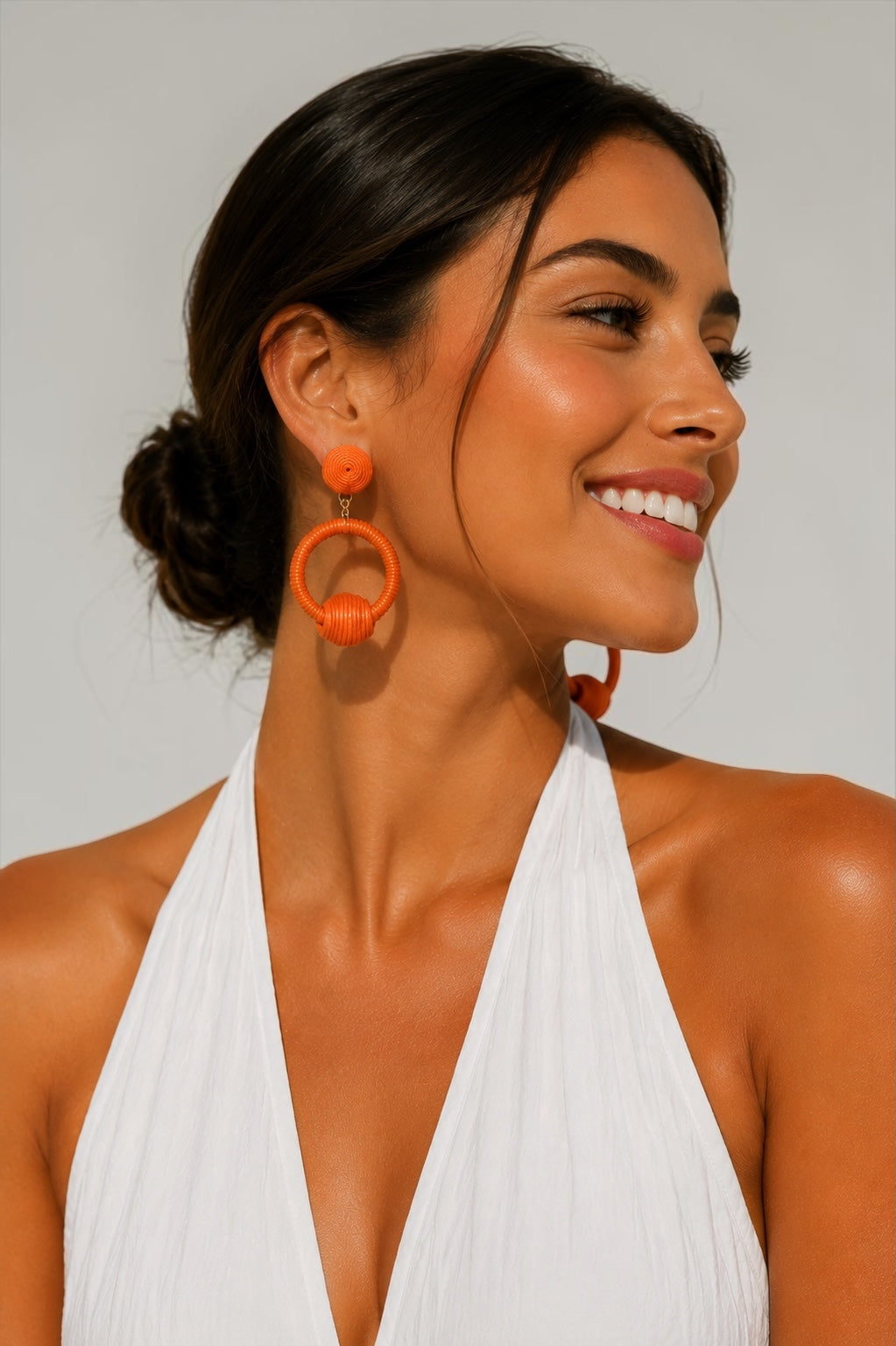 Orange Woven Rope Hoop Drop Earrings – Boho Statement Jewellery Fatisha Boutique