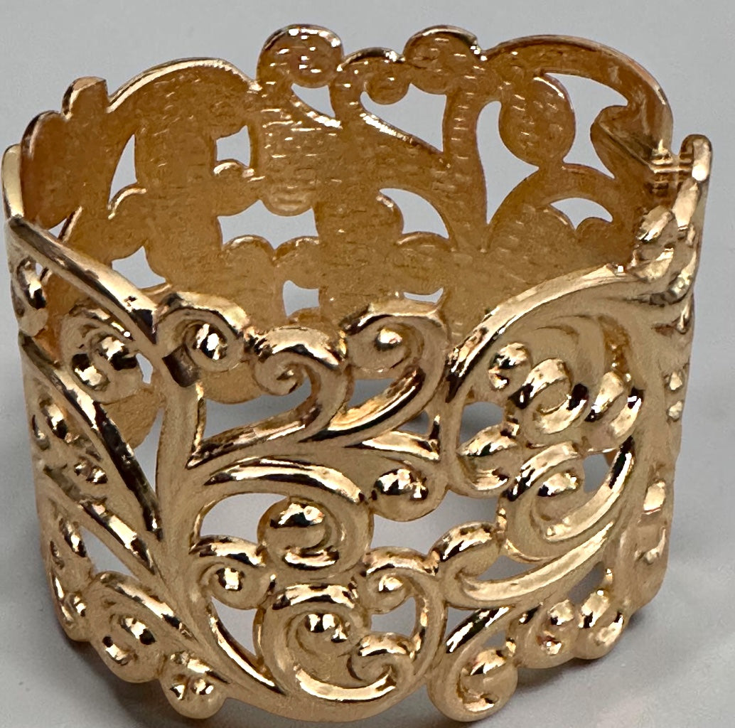 Elegant Filigree Wide Cuff Bracelet – Gold, Silver & Black Fatisha Boutique