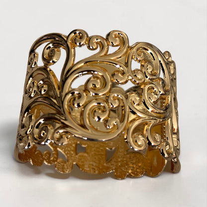 Elegant Filigree Wide Cuff Bracelet – Gold, Silver & Black
