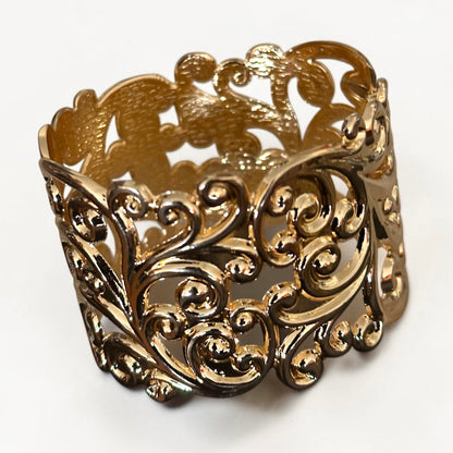 Elegant Filigree Wide Cuff Bracelet – Gold, Silver & Black