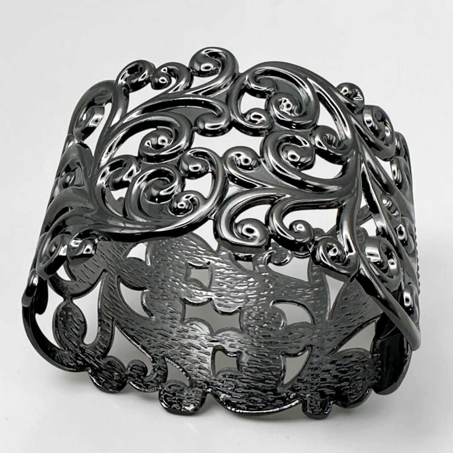 Elegant Filigree Wide Cuff Bracelet – Gold, Silver & Black Fatisha Boutique