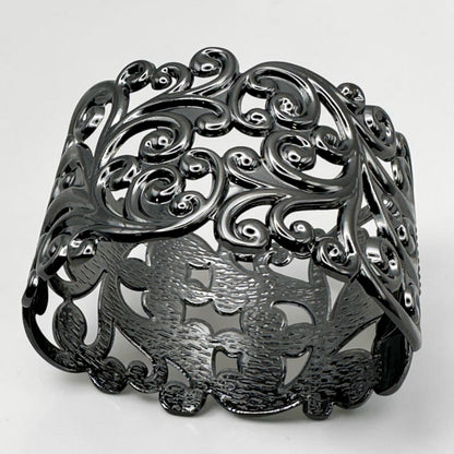 Elegant Filigree Wide Cuff Bracelet – Gold, Silver & Black