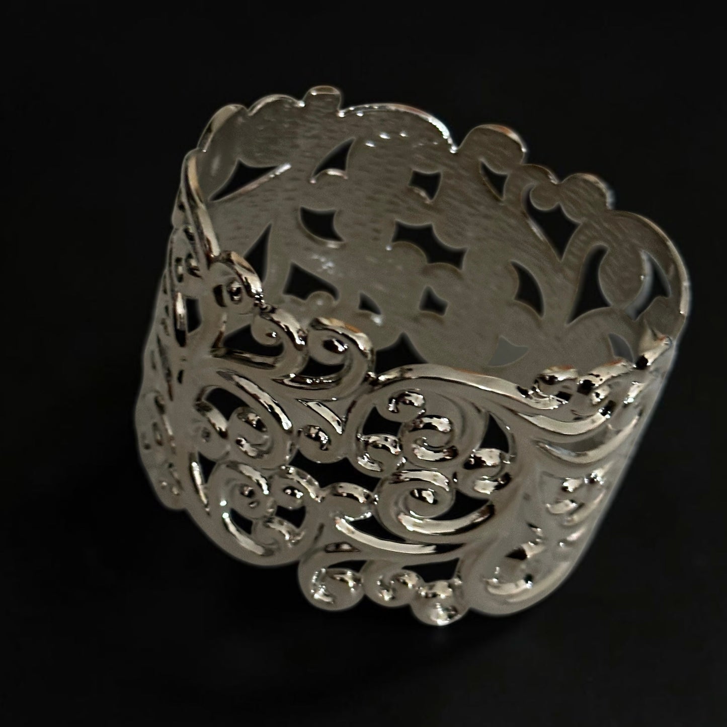 Elegant Filigree Wide Cuff Bracelet – Gold, Silver & Black Fatisha Boutique