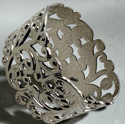 Elegant Filigree Wide Cuff Bracelet – Gold, Silver & Black