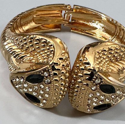 Rhinestone Snake Bracelet – Gold & Silver Hinged Serpent Cuff
