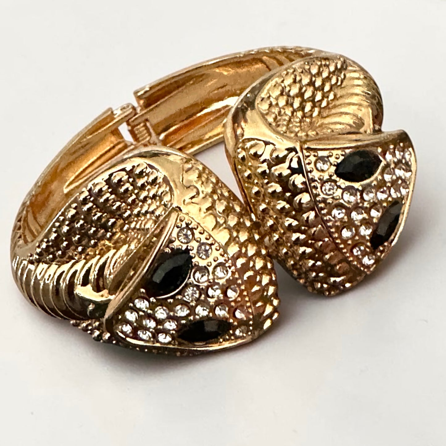 Rhinestone Snake Bracelet – Gold & Silver Hinged Serpent Cuff Fatisha Boutique