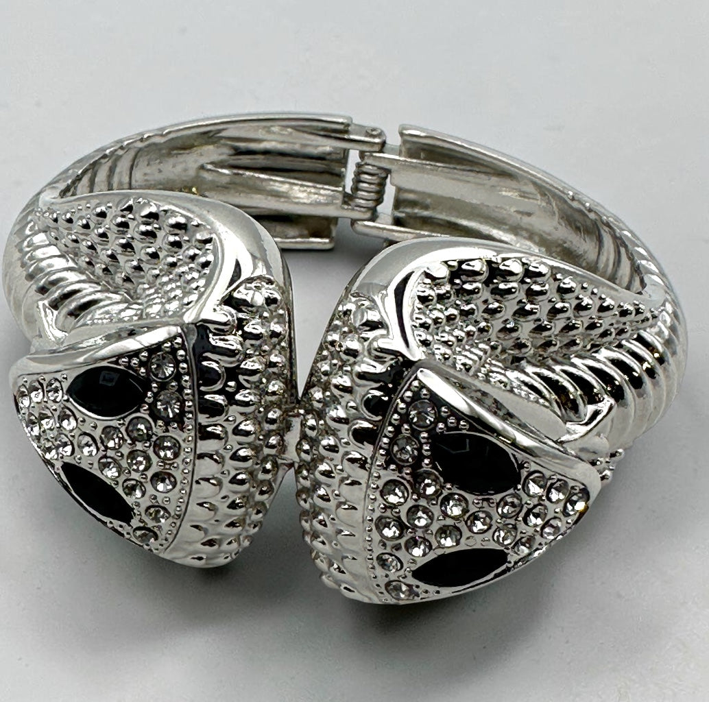 Rhinestone Snake Bracelet – Gold & Silver Hinged Serpent Cuff Fatisha Boutique