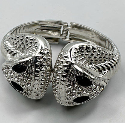 Rhinestone Snake Bracelet – Gold & Silver Hinged Serpent Cuff