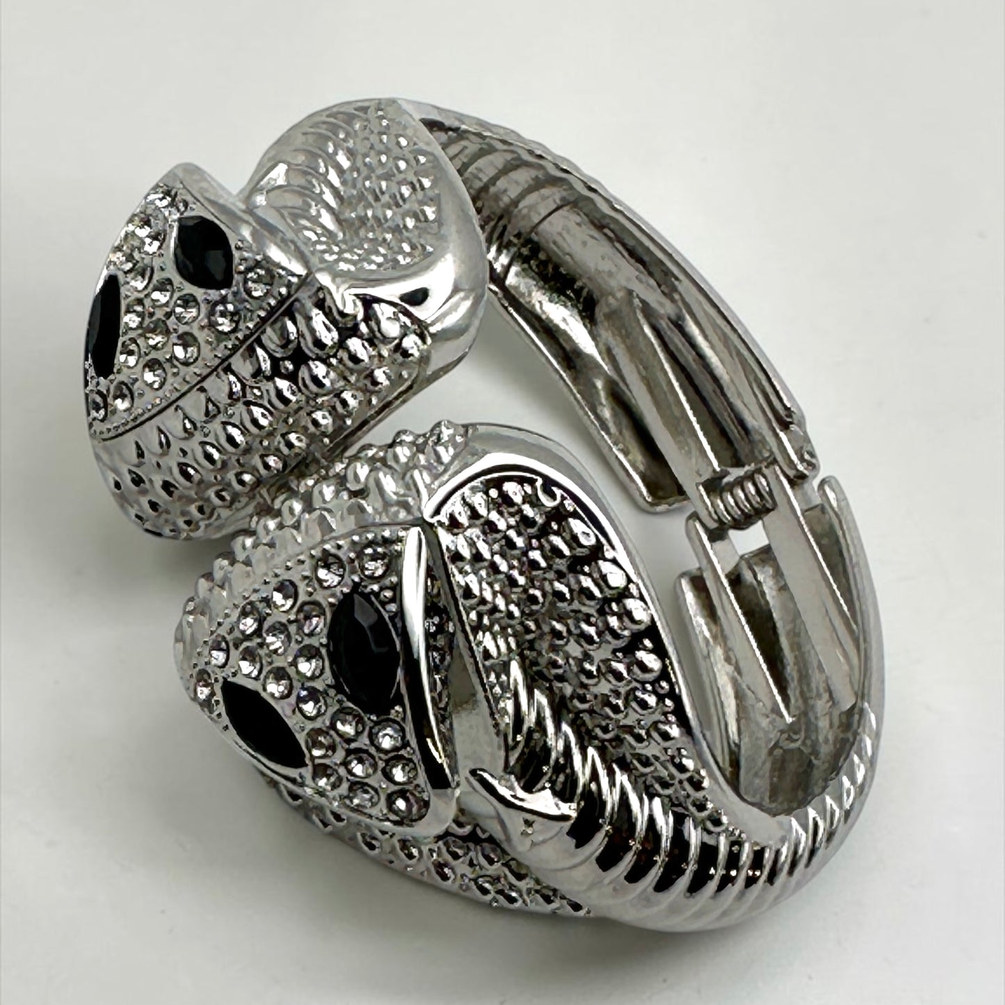 Rhinestone Snake Bracelet – Gold & Silver Hinged Serpent Cuff Fatisha Boutique