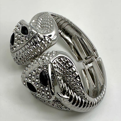 Rhinestone Snake Bracelet – Gold & Silver Hinged Serpent Cuff