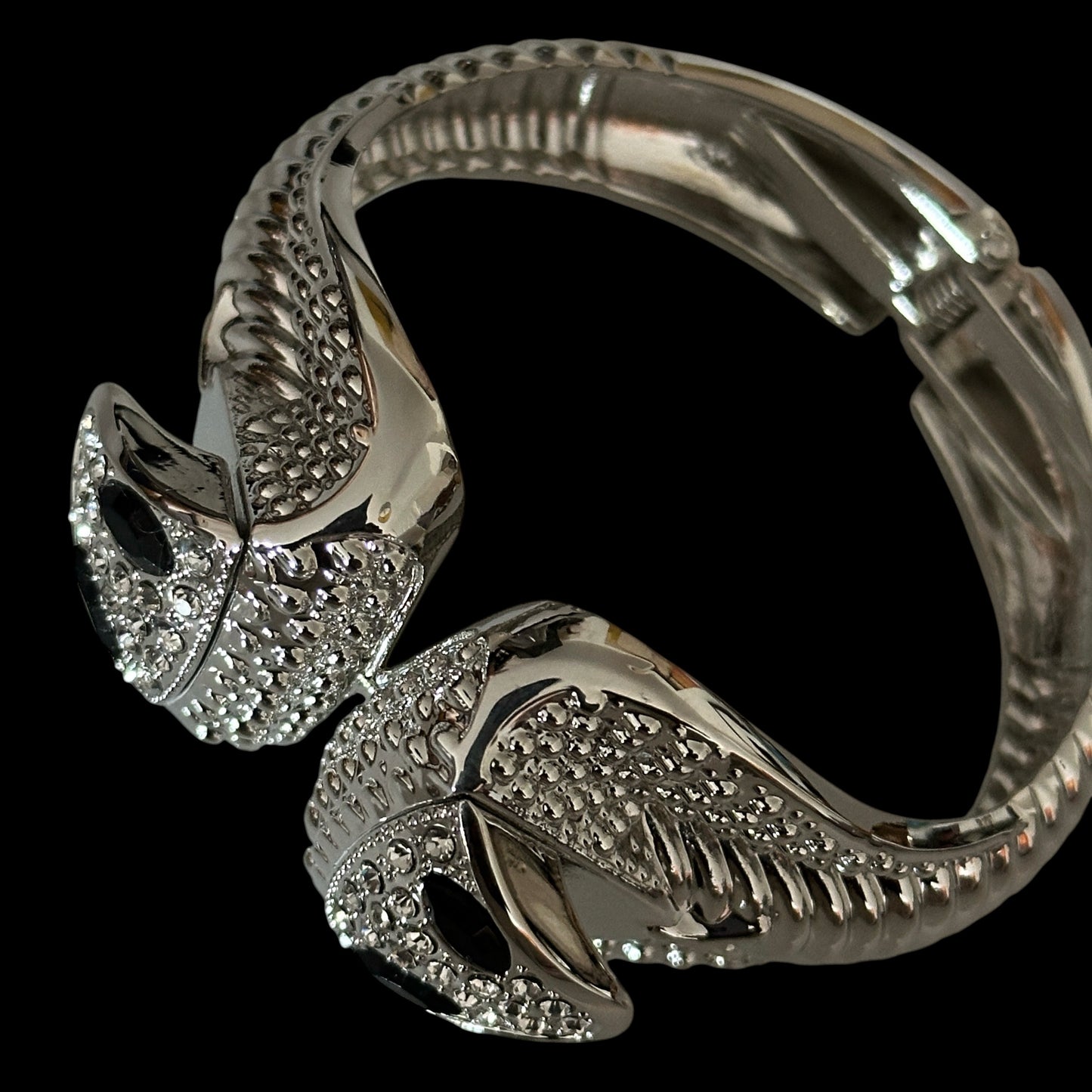 Rhinestone Snake Bracelet – Gold & Silver Hinged Serpent Cuff Fatisha Boutique