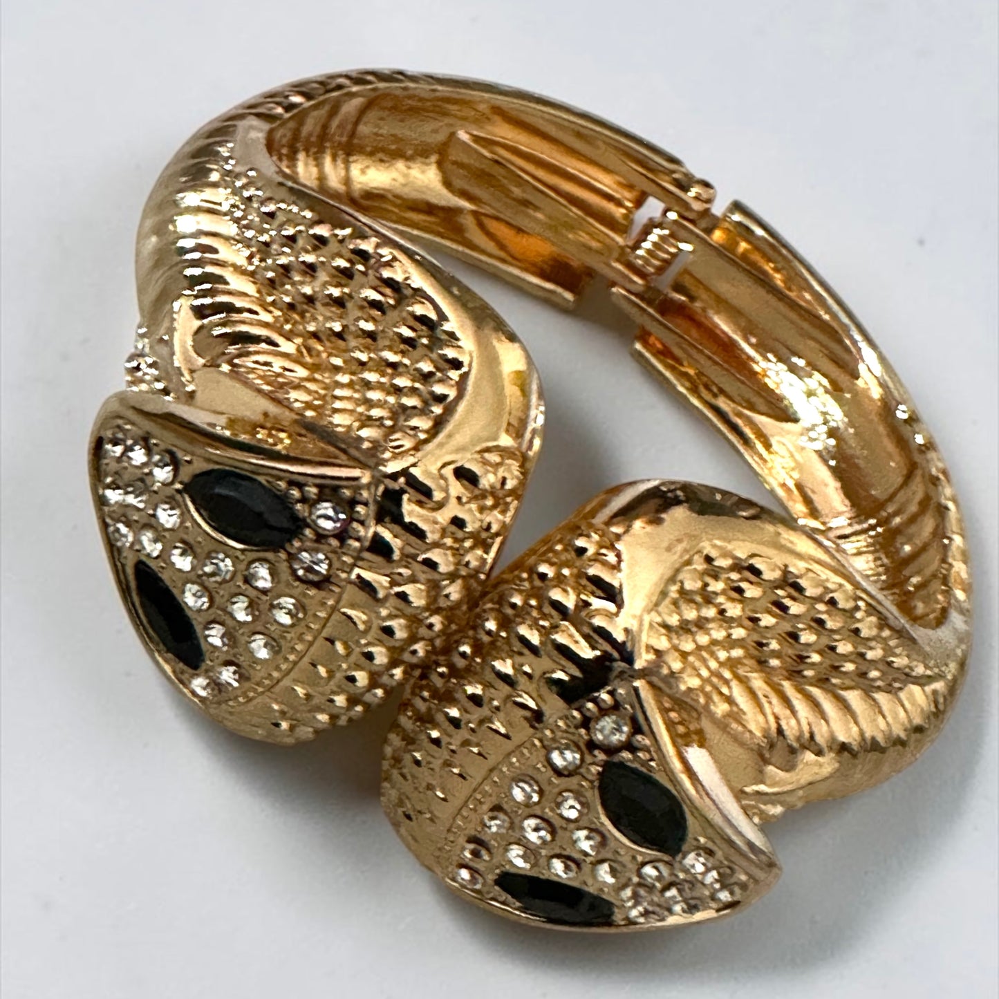Rhinestone Snake Bracelet – Gold & Silver Hinged Serpent Cuff Fatisha Boutique