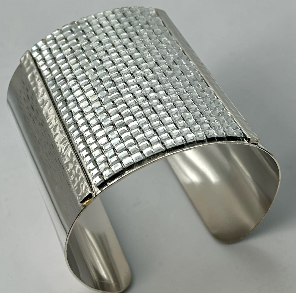 Wide Rhinestone Statement Cuff Bangle | Gold & Silver
