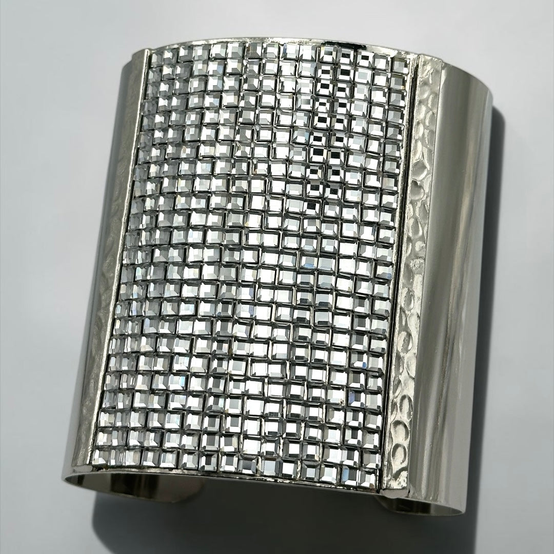 Wide Rhinestone Statement Cuff Bangle | Gold & Silver