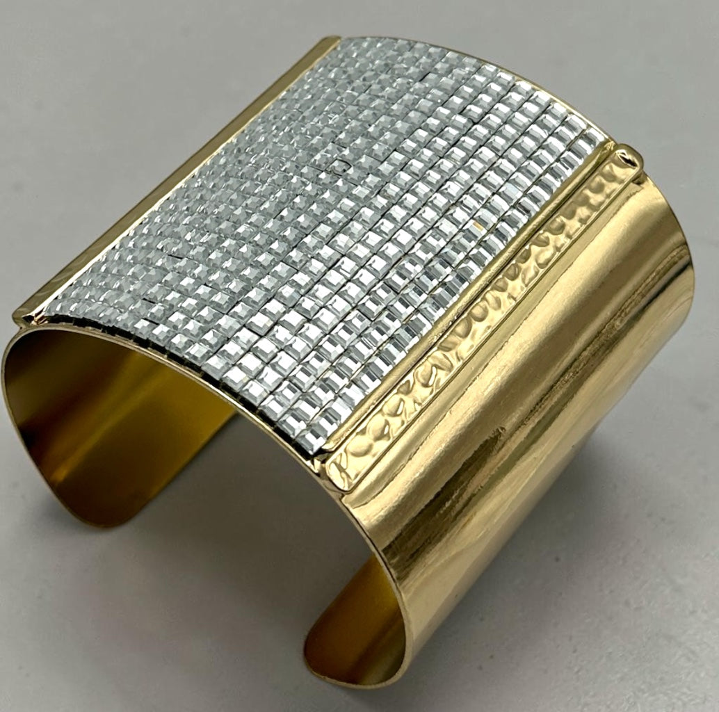 Wide Rhinestone Statement Cuff Bangle | Gold & Silver