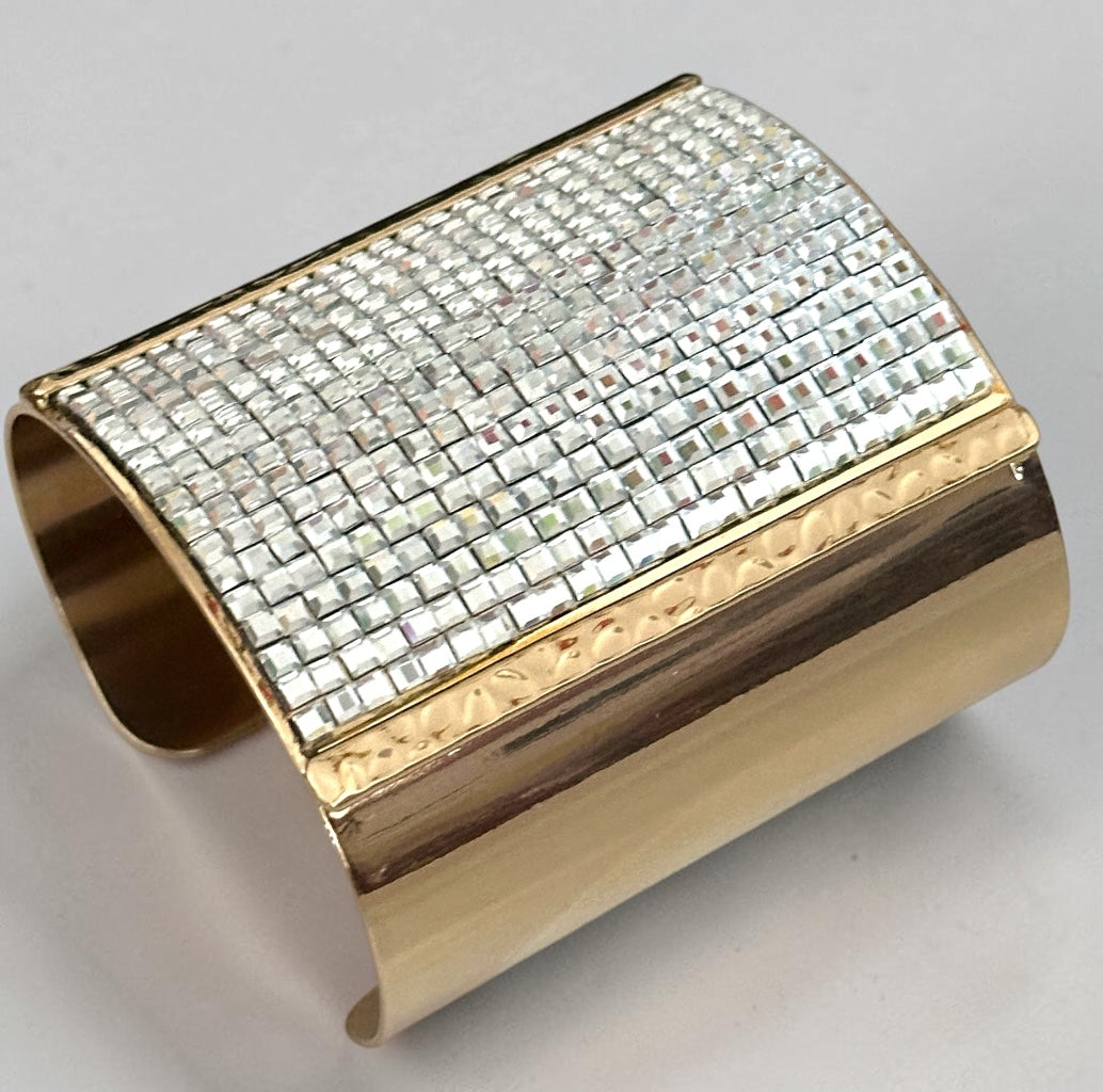 Wide Rhinestone Statement Cuff Bangle | Gold & Silver Fatisha Boutique