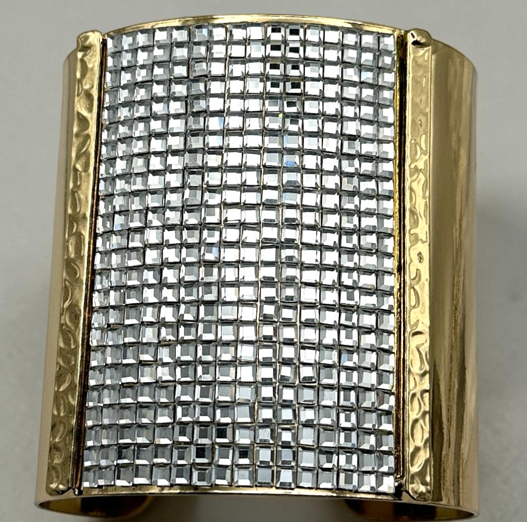Wide Rhinestone Statement Cuff Bangle | Gold & Silver