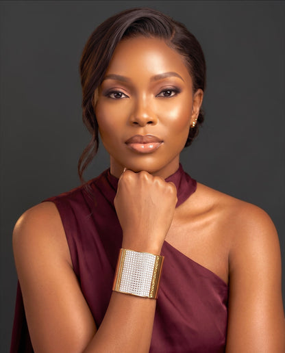 Wide Rhinestone Statement Cuff Bangle | Gold & Silver