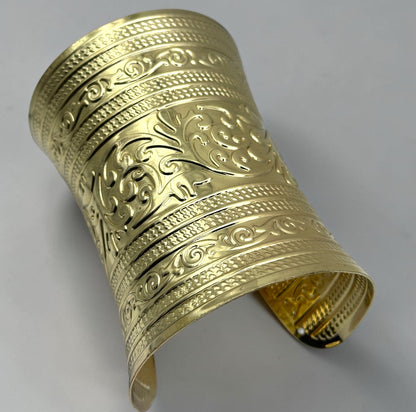 Egyptian-Inspired Ornate Gold Statement Cuff Bangle