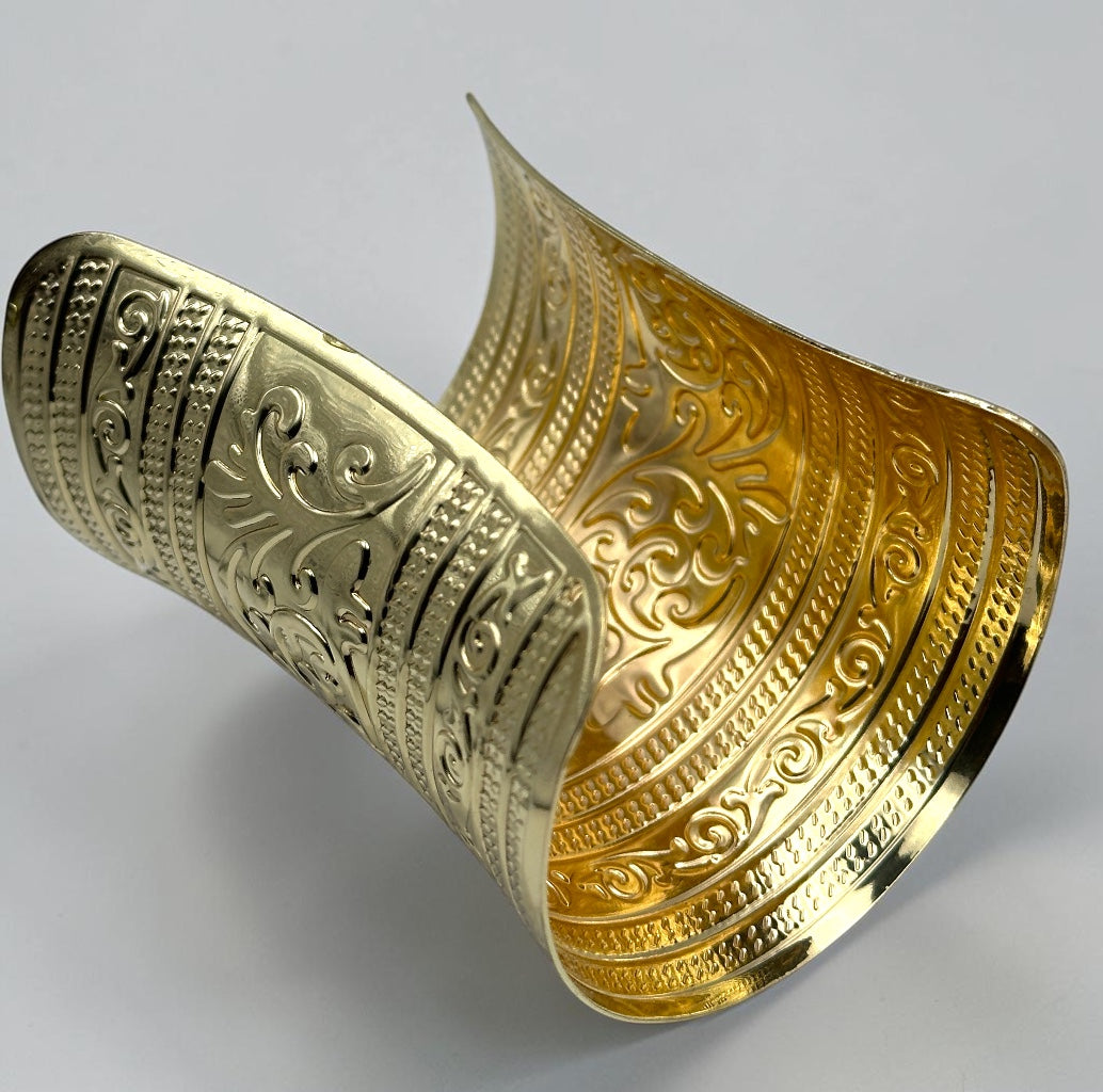 Egyptian-Inspired Ornate Gold Statement Cuff Bangle