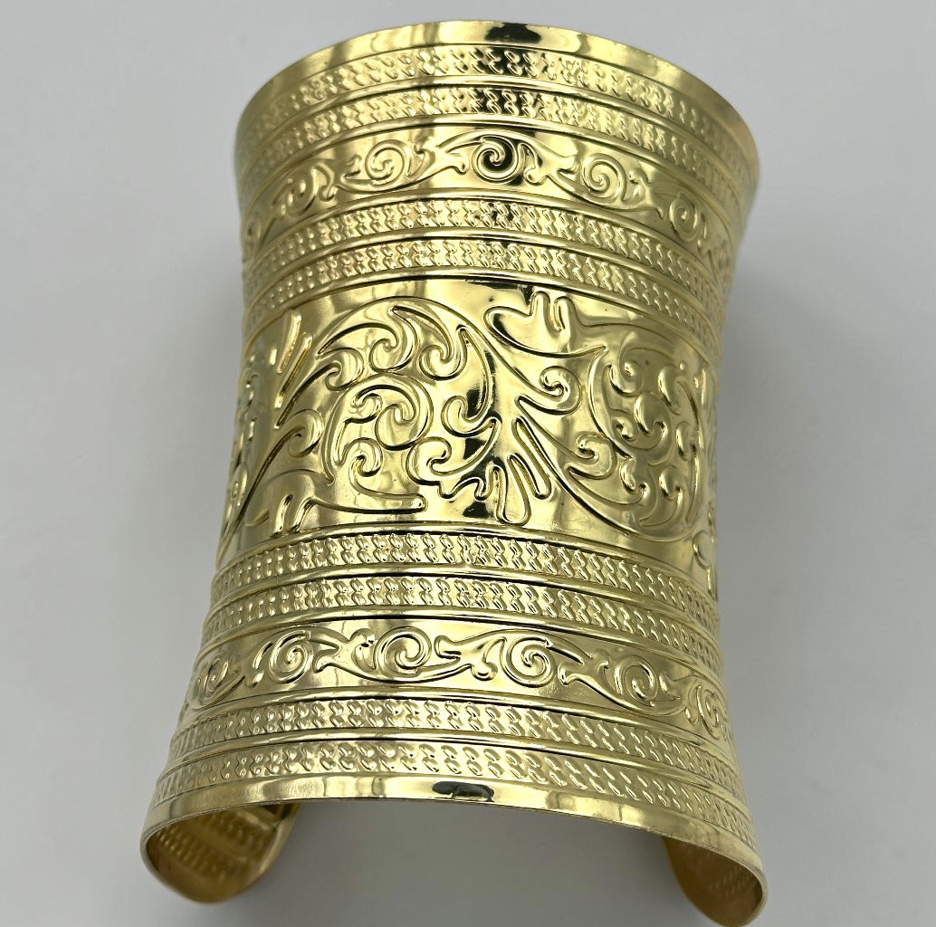 Egyptian-Inspired Ornate Gold Statement Cuff Bangle