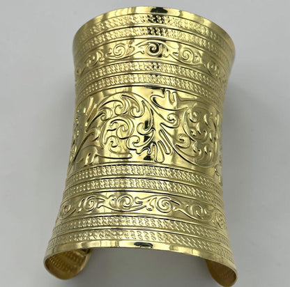 Egyptian-Inspired Ornate Gold Statement Cuff Bangle