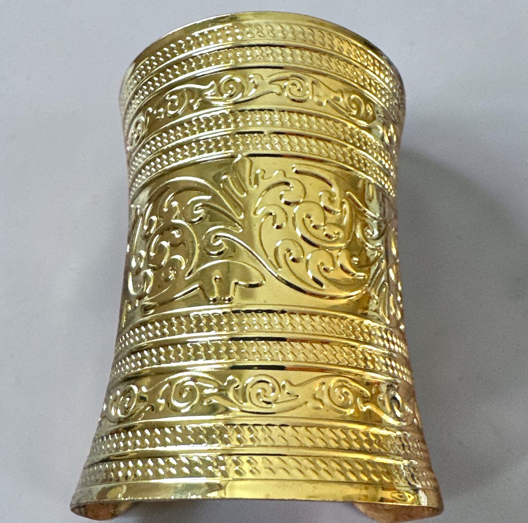 Egyptian-Inspired Ornate Gold Statement Cuff Bangle Fatisha Boutique