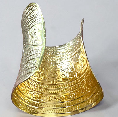 Egyptian-Inspired Ornate Gold Statement Cuff Bangle
