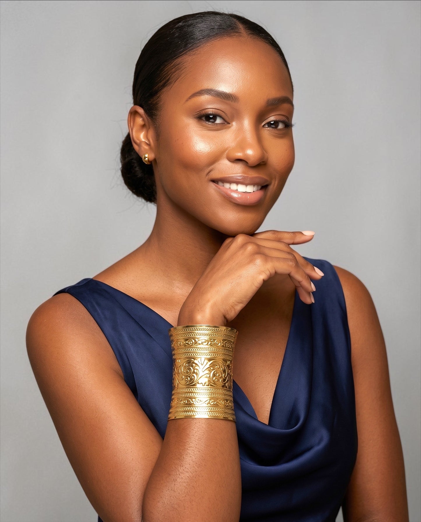 Egyptian-Inspired Ornate Gold Statement Cuff Bangle Fatisha Boutique