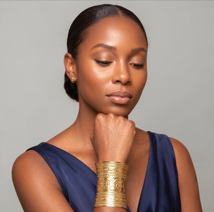 Egyptian-Inspired Ornate Gold Statement Cuff Bangle