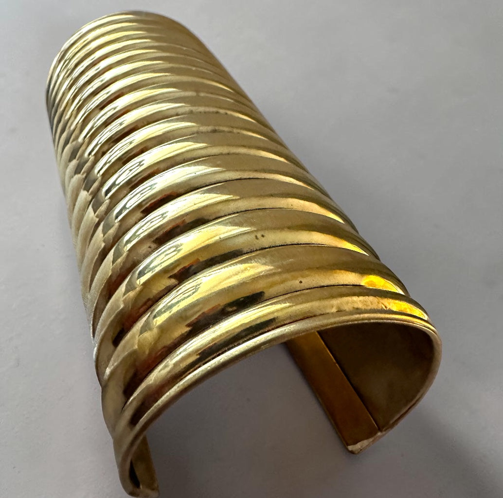 Ribbed Coil Brass Cuff – Afrocentric Wide Statement Bangle