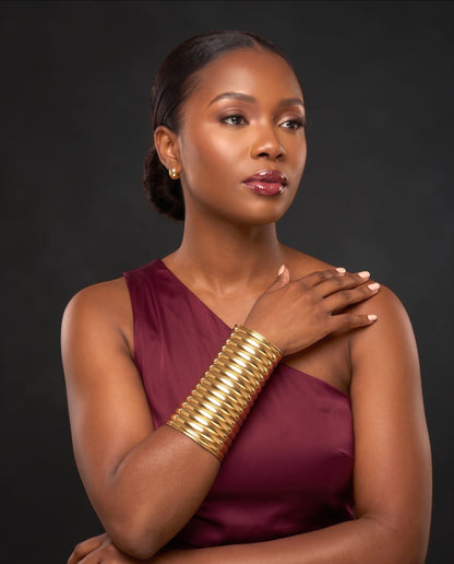 Ribbed Coil Brass Cuff – Afrocentric Wide Statement Bangle