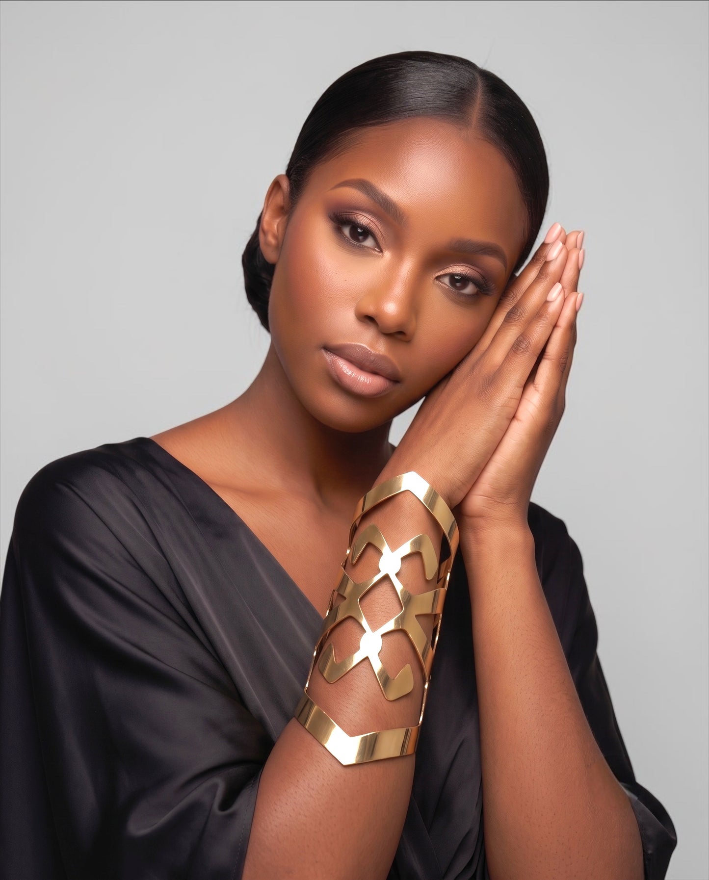 Oversized Geometric Gold Statement Arm Cuff Bangle Fatisha Boutique