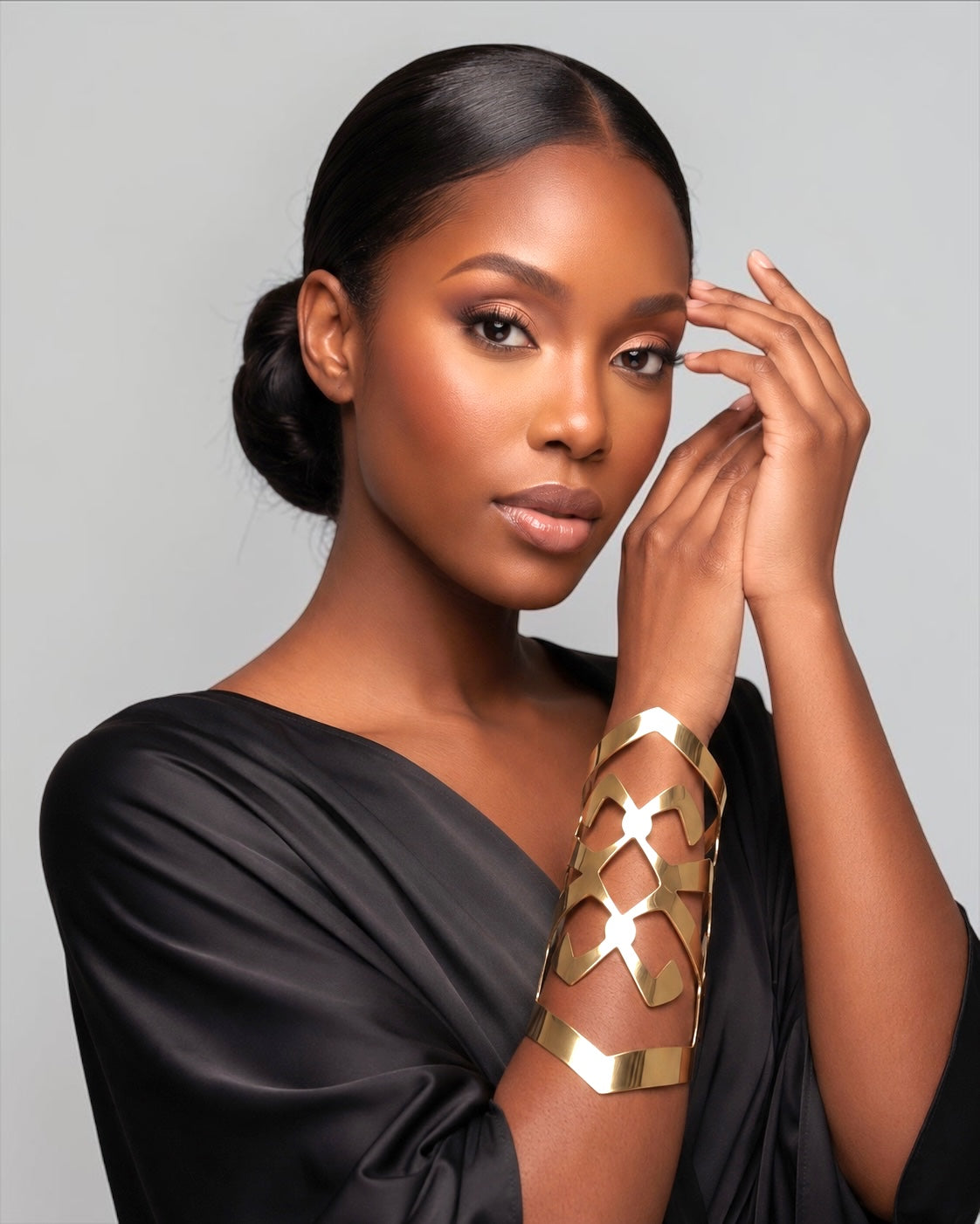 Oversized Geometric Gold Statement Arm Cuff Bangle Fatisha Boutique