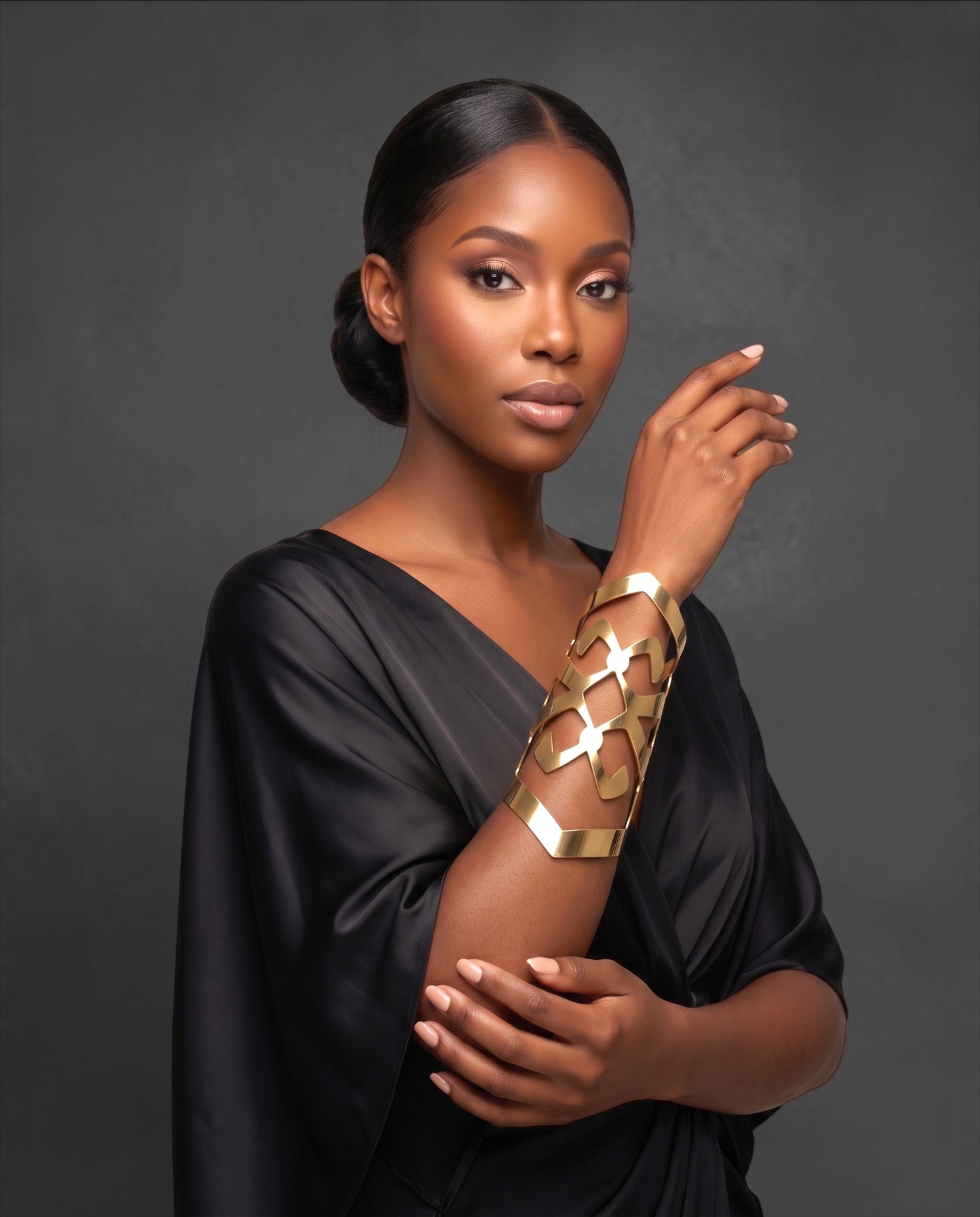 Oversized Geometric Gold Statement Arm Cuff Bangle Fatisha Boutique