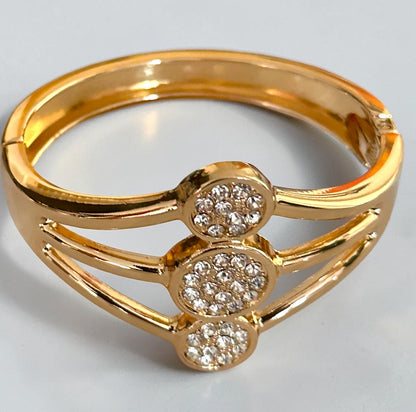 Rose Gold Rhinestone Triple Circle Hinged Cuff Bracelet