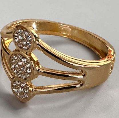 Rose Gold Rhinestone Triple Circle Hinged Cuff Bracelet