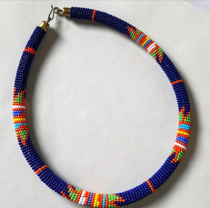 Handmade Navy Maasai Beaded Necklace | African Jewellery