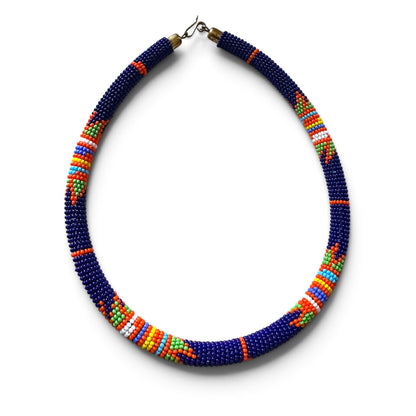 Handmade Navy Maasai Beaded Necklace | African Jewellery