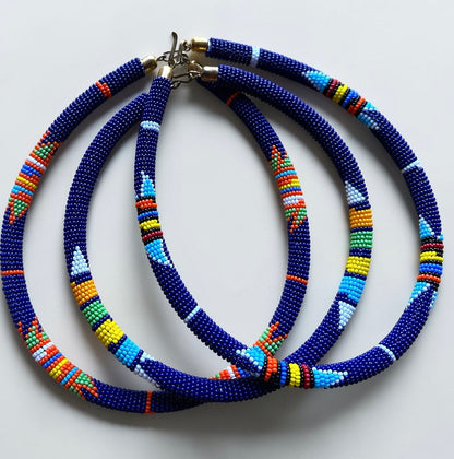 Handmade Navy Maasai Beaded Necklace | African Jewellery