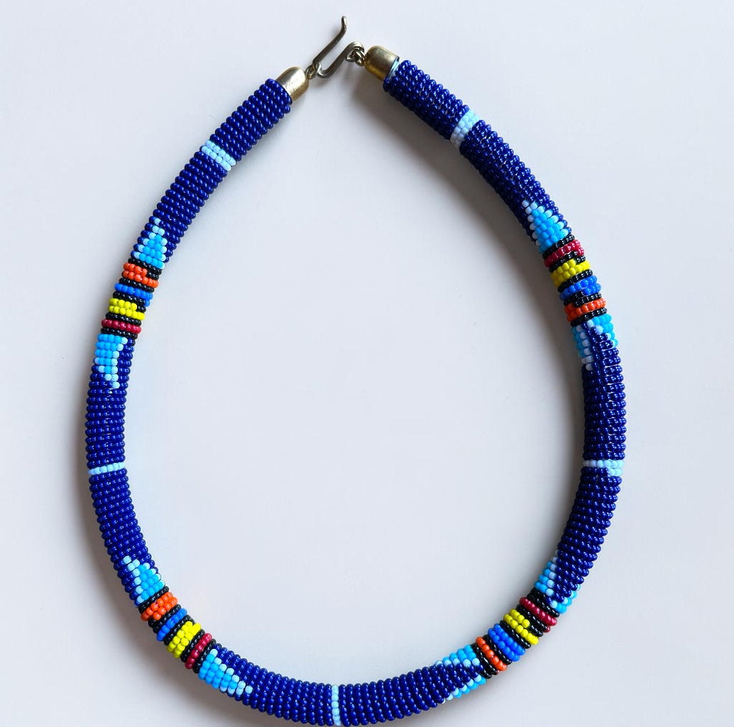 Handmade Navy Maasai Beaded Necklace | African Jewellery Fatisha Boutique