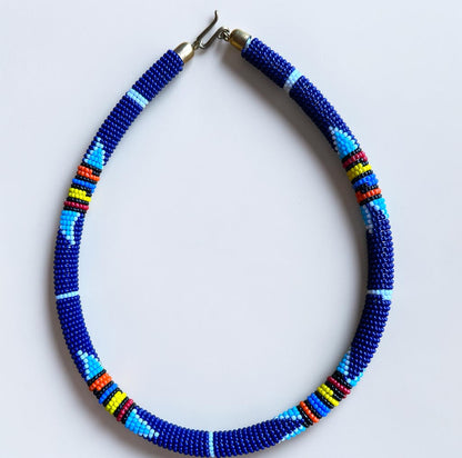 Handmade Navy Maasai Beaded Necklace | African Jewellery