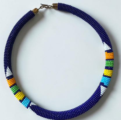 Handmade Navy Maasai Beaded Necklace | African Jewellery