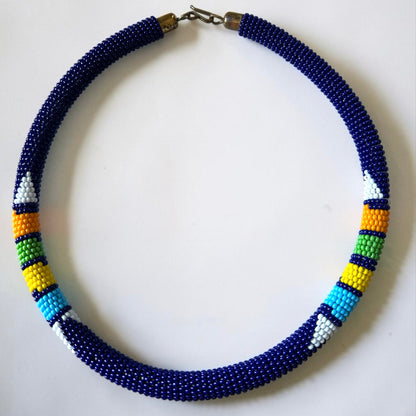 Handmade Navy Maasai Beaded Necklace | African Jewellery