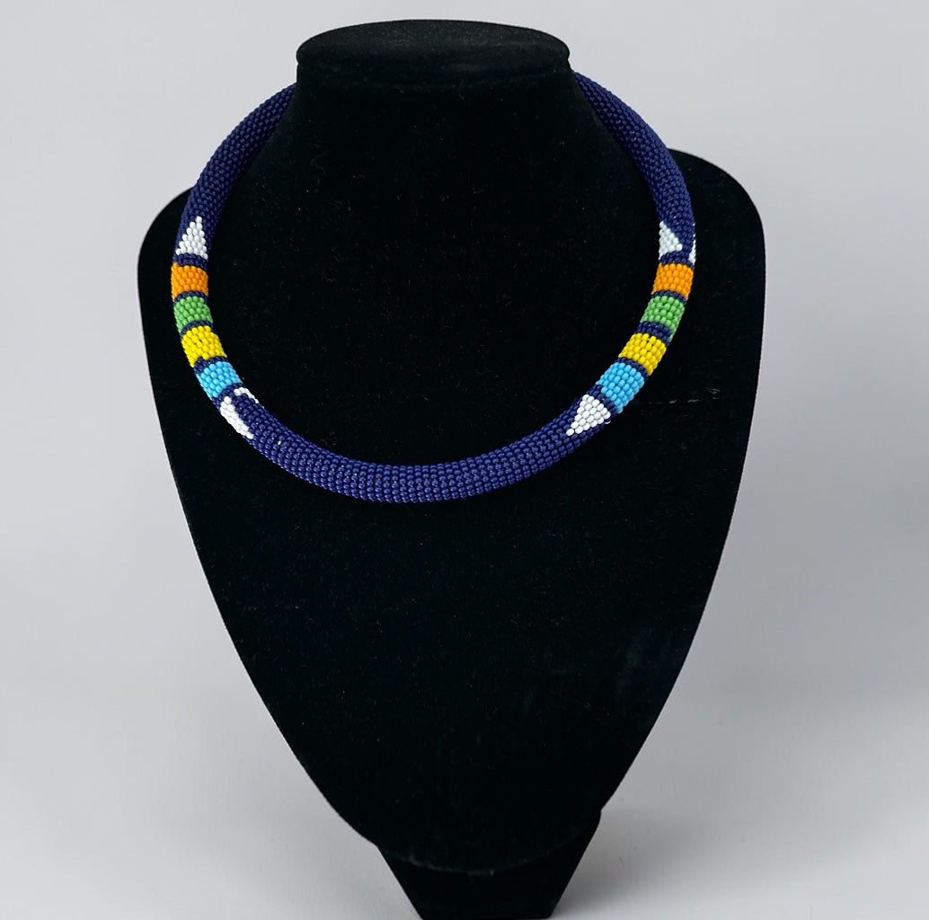 Handmade Navy Maasai Beaded Necklace | African Jewellery Fatisha Boutique