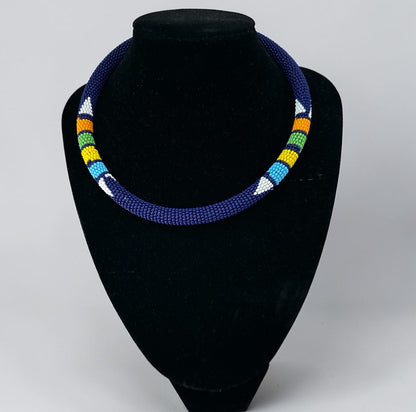 Handmade Navy Maasai Beaded Necklace | African Jewellery