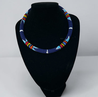 Handmade Navy Maasai Beaded Necklace | African Jewellery