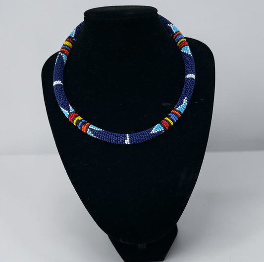 Handmade Navy Maasai Beaded Necklace | African Jewellery - Fatisha Boutique