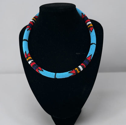 Collier Massaï Africain Authentique Perlé – Bijoux Tribaux Multicolores Faits à la Main pour Femmes